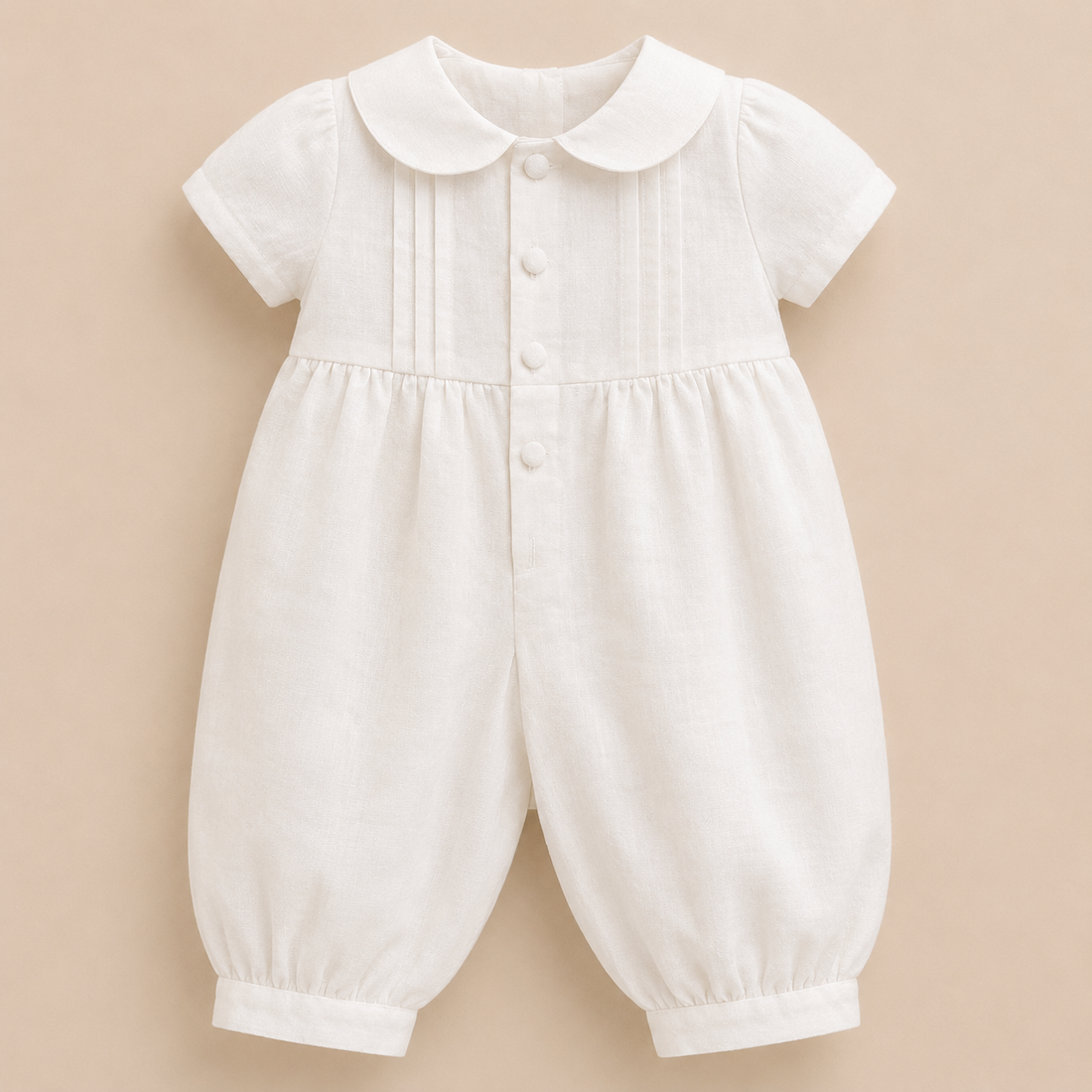 Christening Romper Pintuck Irish Linen