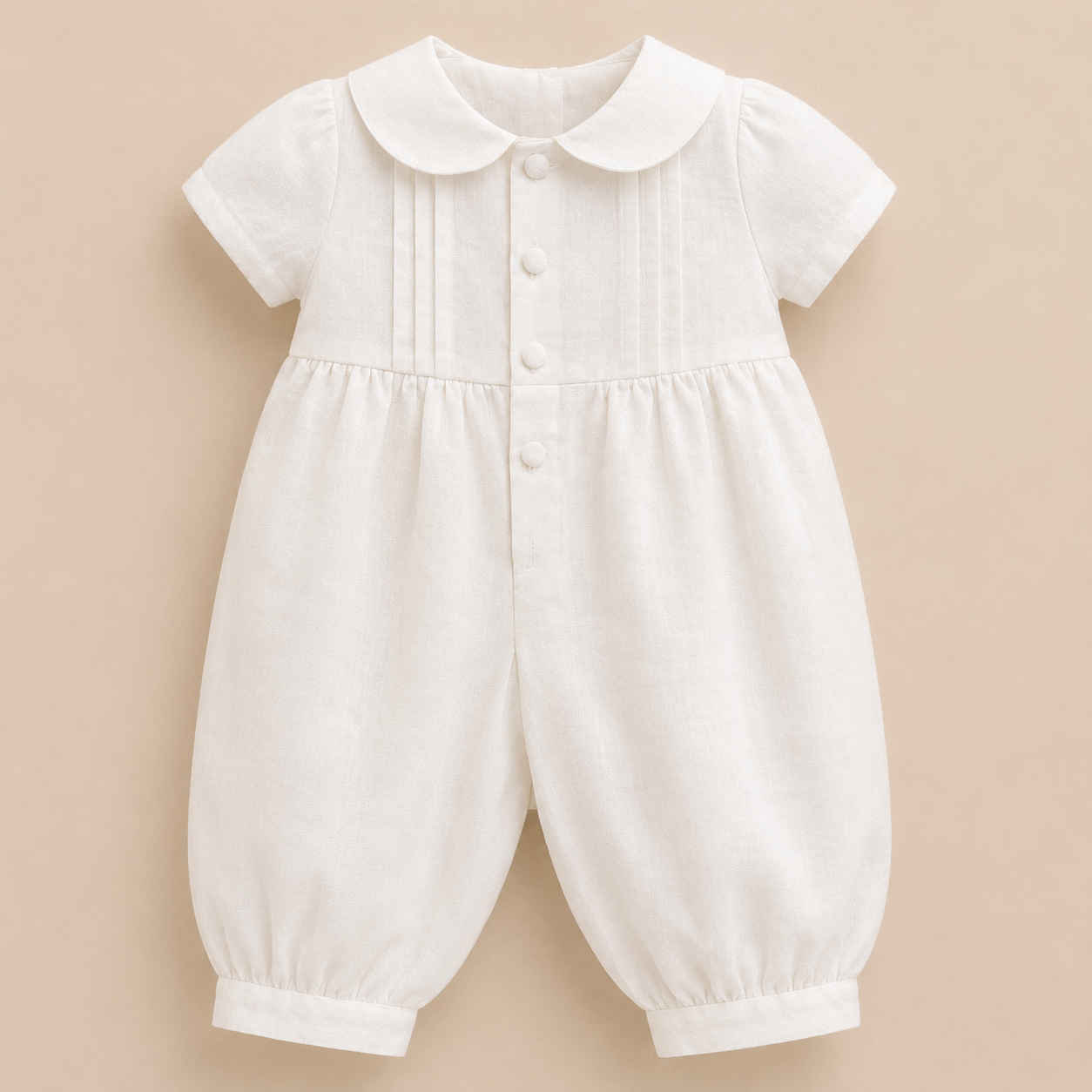 Christening Romper Pintuck Irish Linen