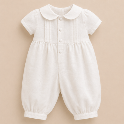 Christening Romper Pintuck Irish Linen