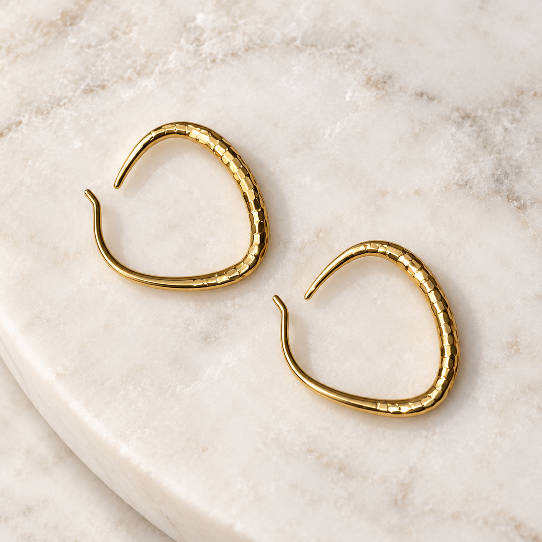 Hammered Gold Wave Open Hoop Earrings