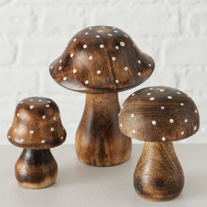 S/3 Speckled Wooden Mushrooms
