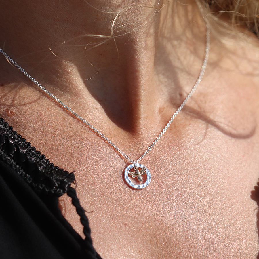 Hammered Hoop Bee Necklace