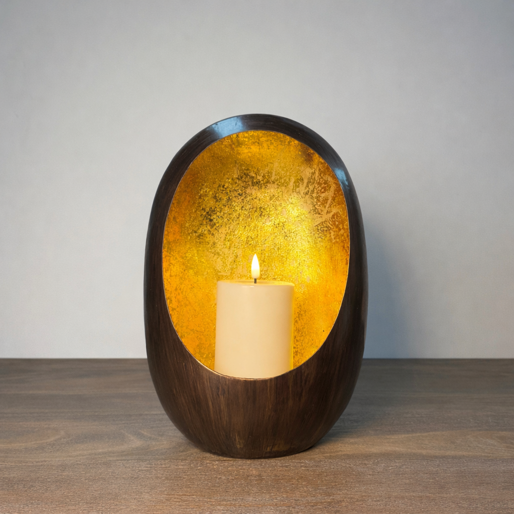 Bronze &amp; Gold Oval Candle Holder - 30cm