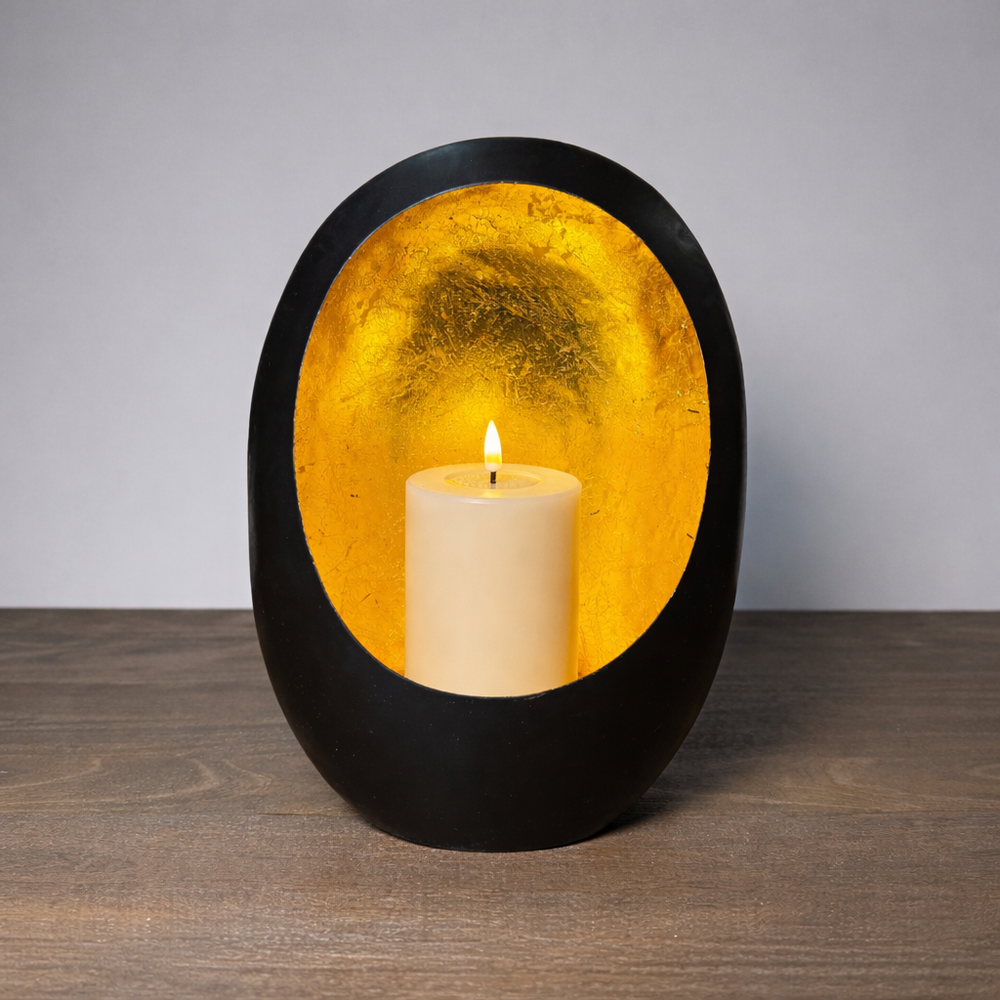 Black & Gold Oval Candle Holder - 30cm