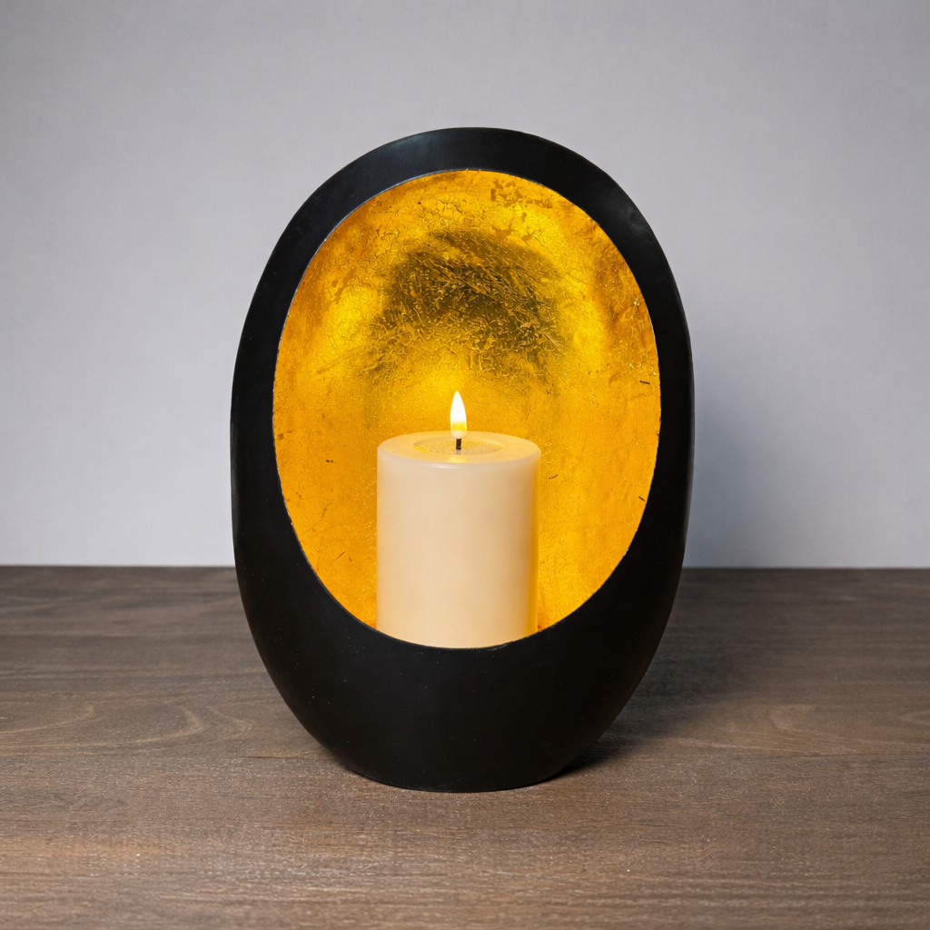Black &amp; Gold Oval Candle Holder - 30cm