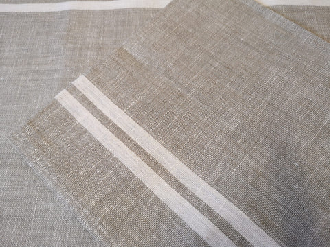 Linen Beige With White Striped Tea Towel