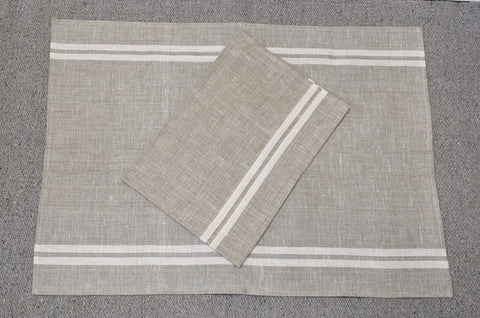 Linen Beige With White Striped Tea Towel