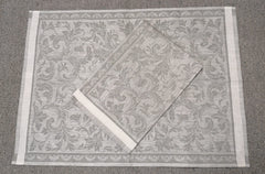 Linen Damask Grey Leaf Tea Towel