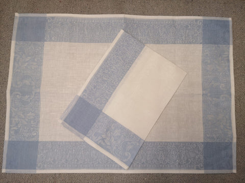 Linen Damask Blue & White Scroll Tea Towel