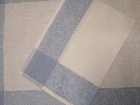 Linen Damask Blue & White Scroll Tea Towel