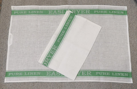 Linen White With Green Striped Tea Towel