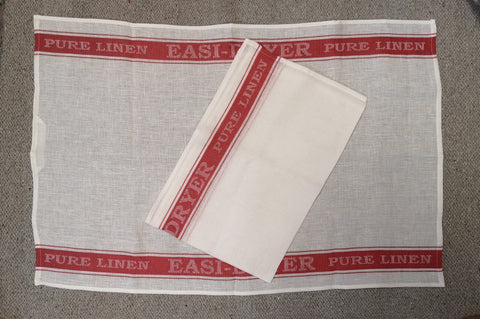 Linen White Tea Towel With Red Striped