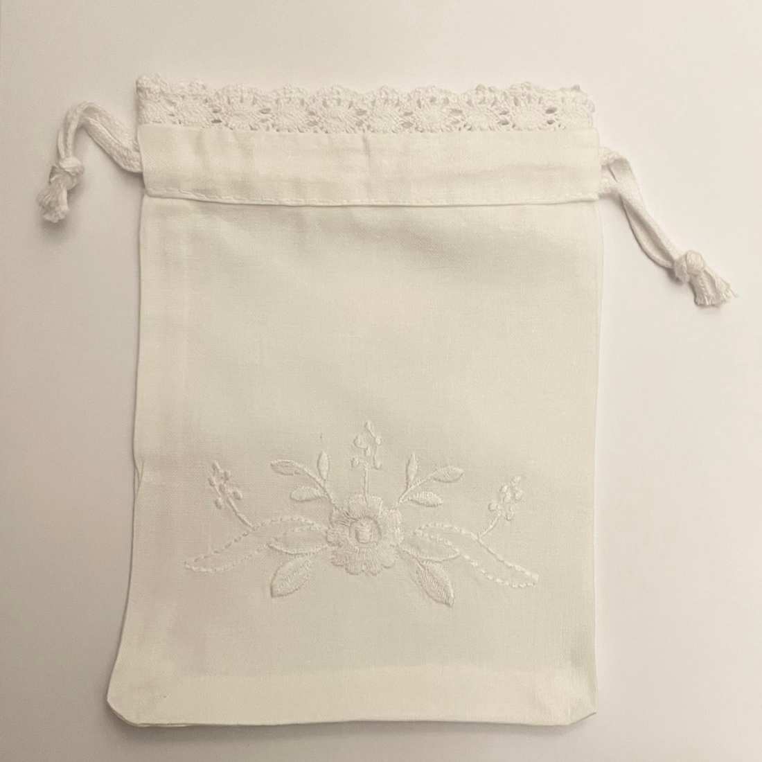 Irish Made Lace Sachet Bags With Embroidered Flower