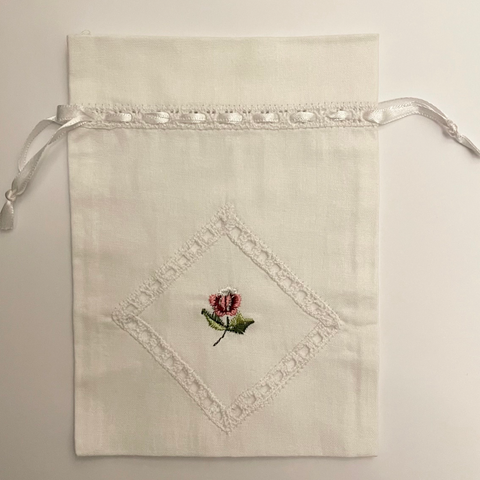 Irish Made Lace Sachet Bags With Embroidered Flower