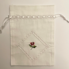 Irish Made Lace Sachet Bags With Embroidered Flower