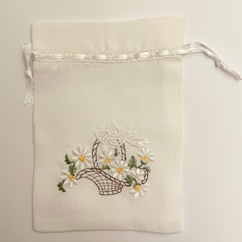 Irish Made Lace Sachet Bags With Embroidered Flower