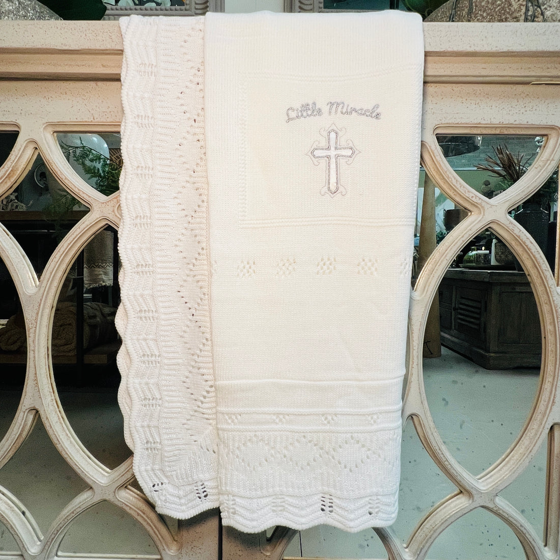 White Knitted Baby Christening Wrap