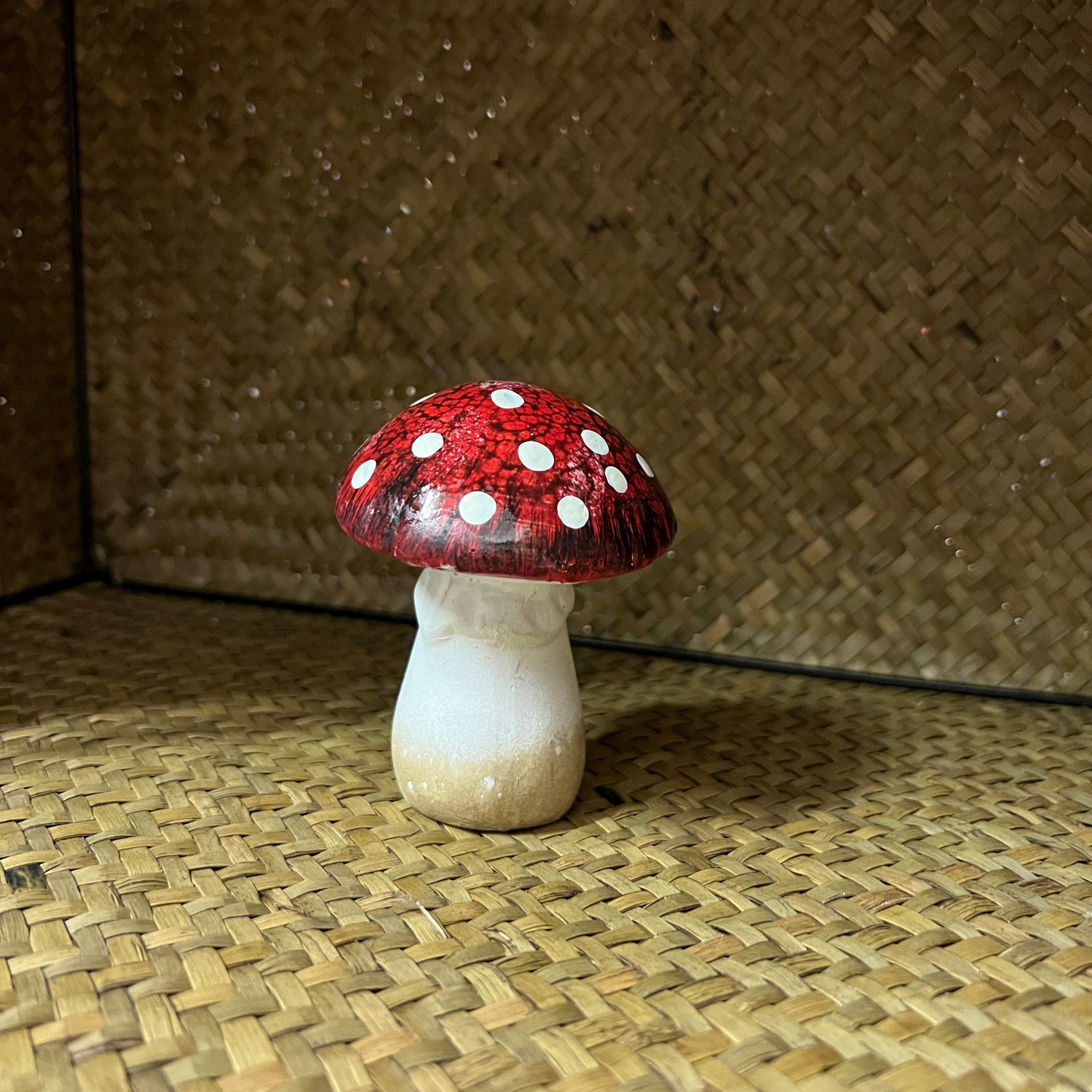 Terracotta Mushroom Ornaments – Red with White Dots