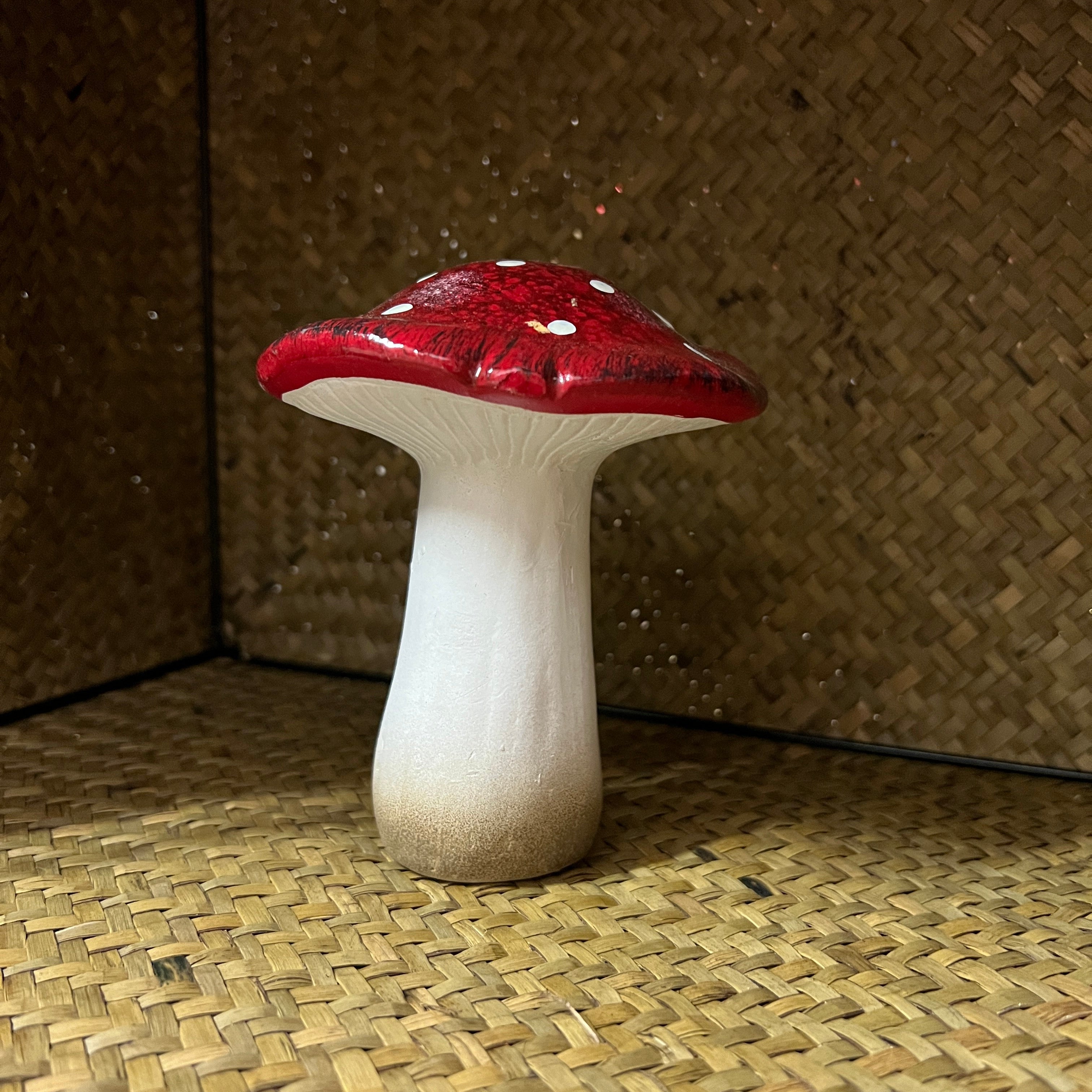 Terracotta Mushroom Ornaments – Red with White Dots