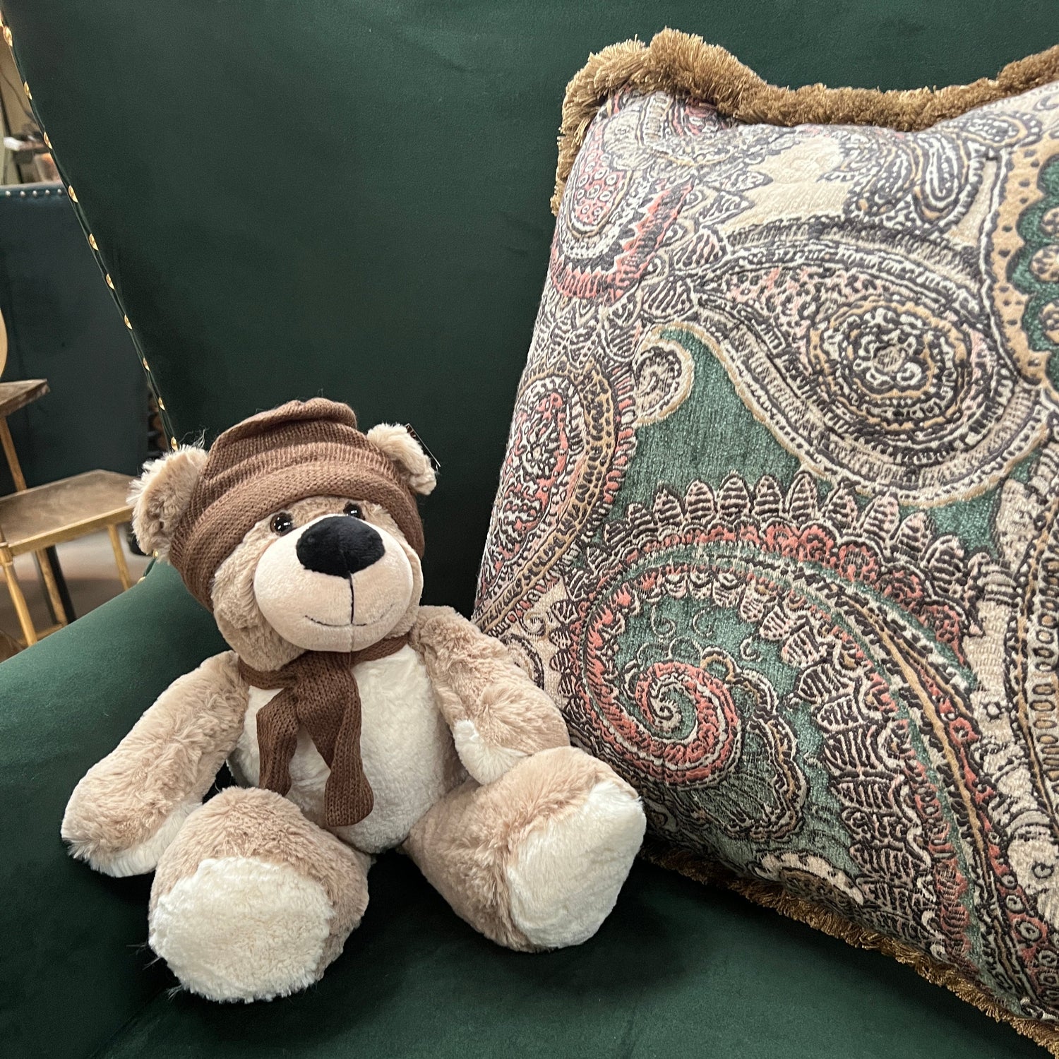 Plush Teddy Bear With Knitted Scraft And Hat