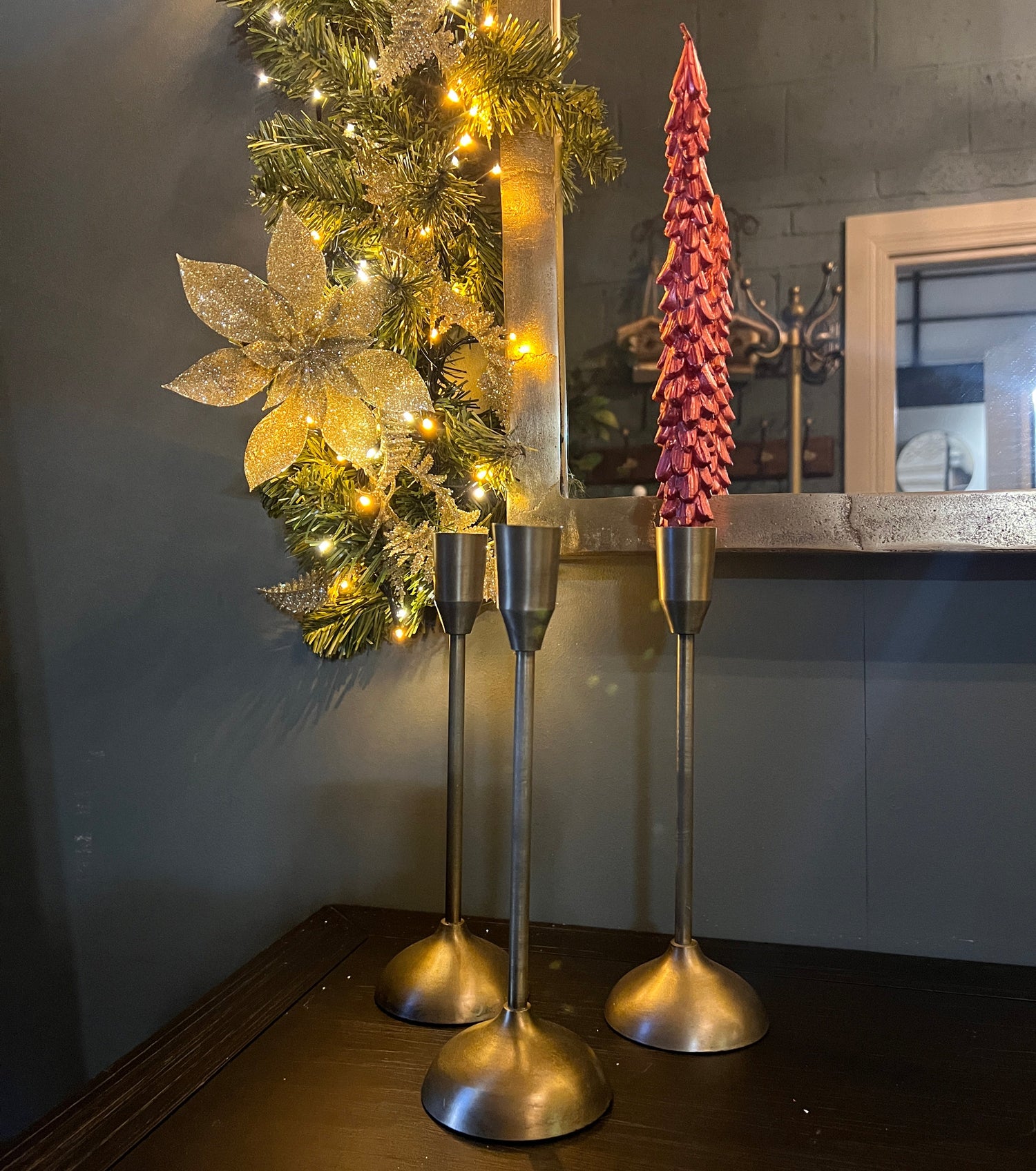 Set Of Two Christmas Tree Dinner Candles