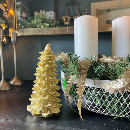 Gold Sparkle Christmas Tree Candle