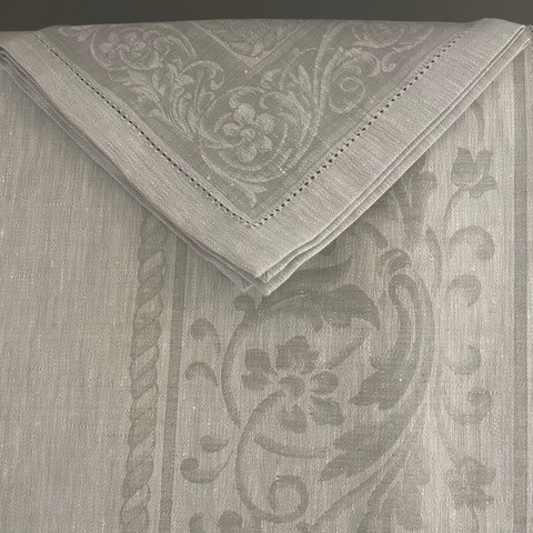 Flower Scroll Damask Linen Grey Tablecloth