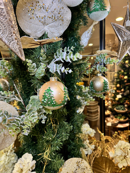 Champagne Silver Glass Bauble With Christmas Tree &amp; Pearls