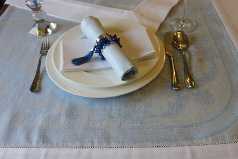 Angel Damask Linen Blue Tablecloth