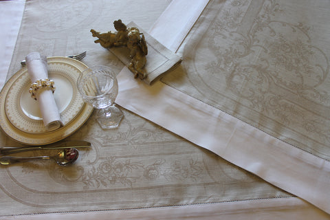 Angel Damask Linen Beige Tablecloth