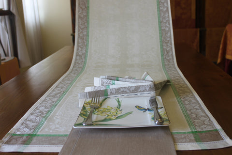 Ivory Leaf Linen Damask Runner