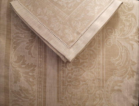 Leaf Damask Linen Beige Tablecloth