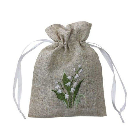 Linen Embroidered Lily Of The Valley Sachet