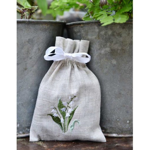 Linen Embroidered Lily Of The Valley Sachet