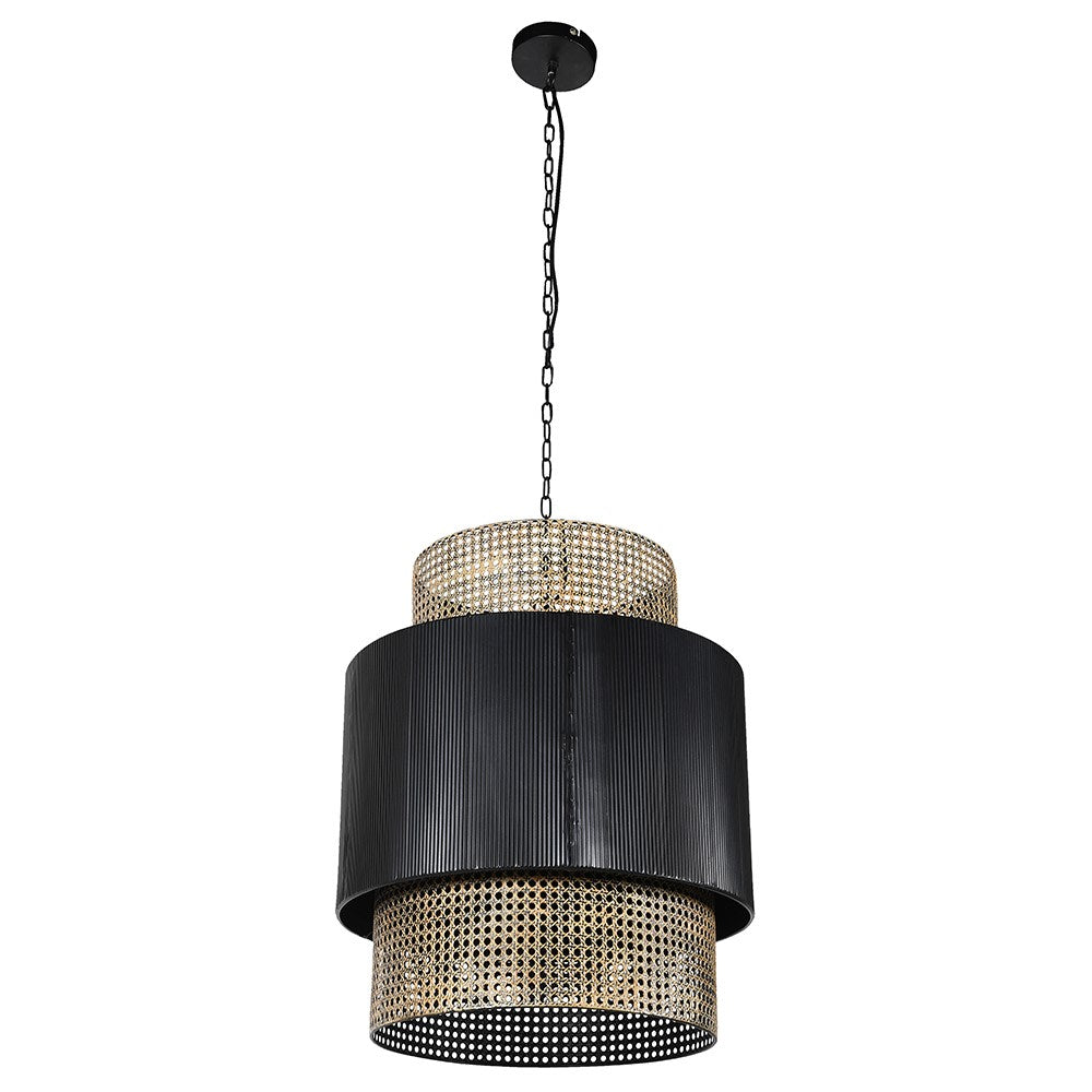 Black &amp; Rattan Effect Pendant Lamp