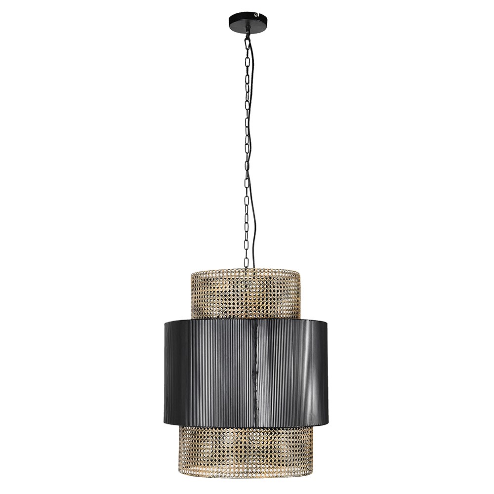 Black &amp; Rattan Effect Pendant Lamp