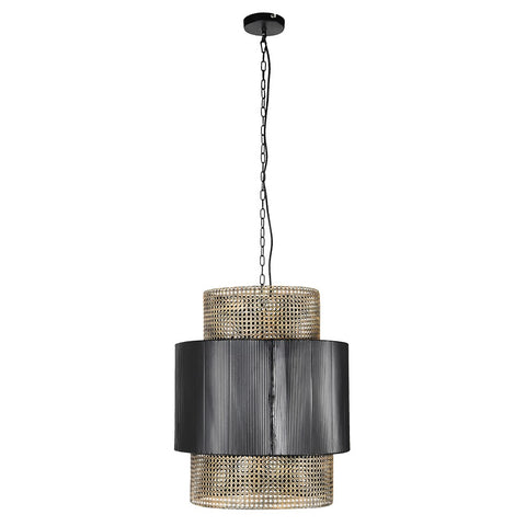 Black & Rattan Effect Pendant Lamp