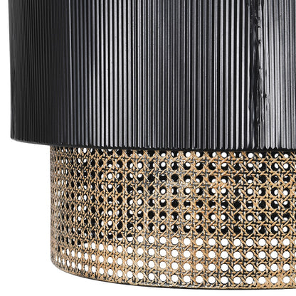 Black &amp; Rattan Effect Pendant Lamp