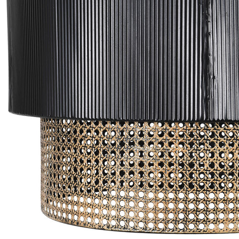 Black & Rattan Effect Pendant Lamp