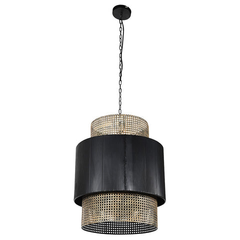 Black & Rattan Effect Pendant Lamp