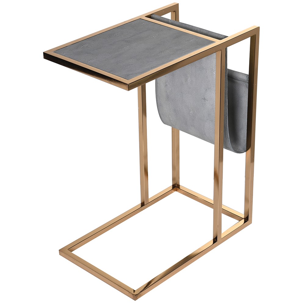 Faux Shagreen Side Table with Magazine Rack