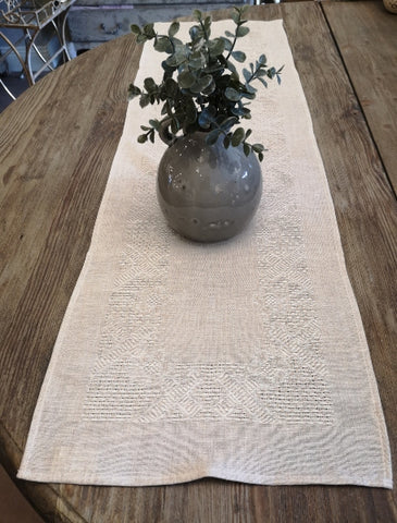 Etamine Fine Irish Damask Natural Linen Runner