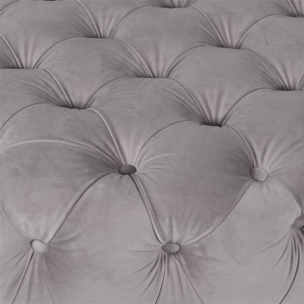 Soft Grey Buttoned Velvet Ottoman