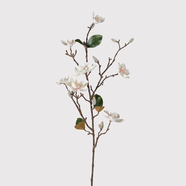 White Blush Magnolia Spray with Leaves