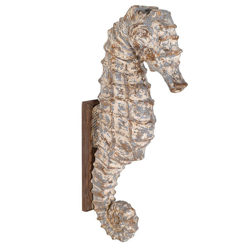 Oversized Distressed Seahorse Wall Decoration