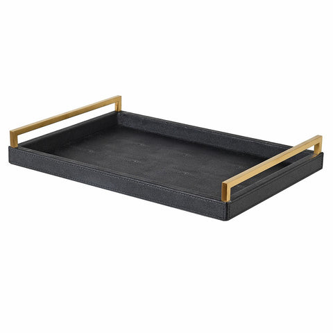 Black Faux Shagreen Tray with Handle