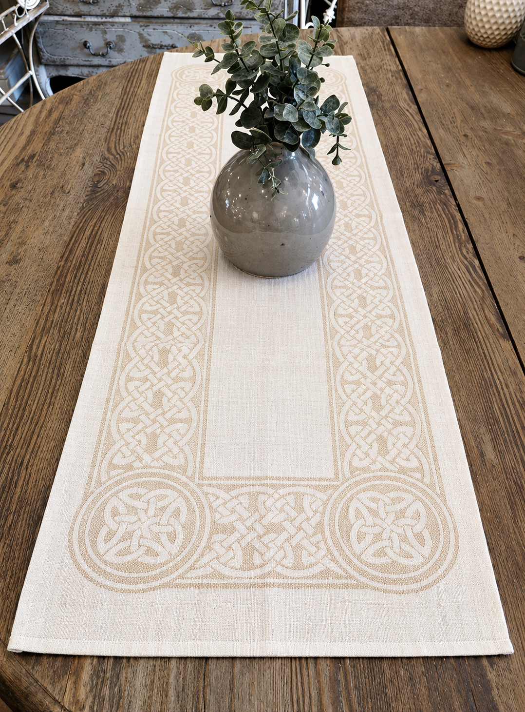 Colmcille Irish Linen Natural Damask Runner