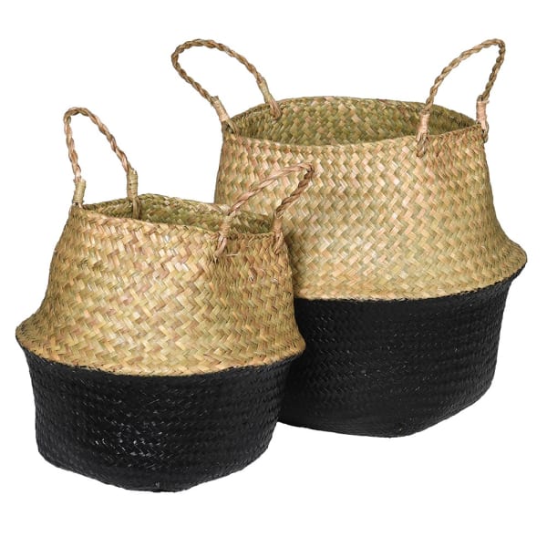 Black &amp; Natural Seagrass Baskets (Set of 2)