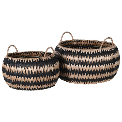 Black and Natural Zig Zag Rush Baskets (Set of 2)