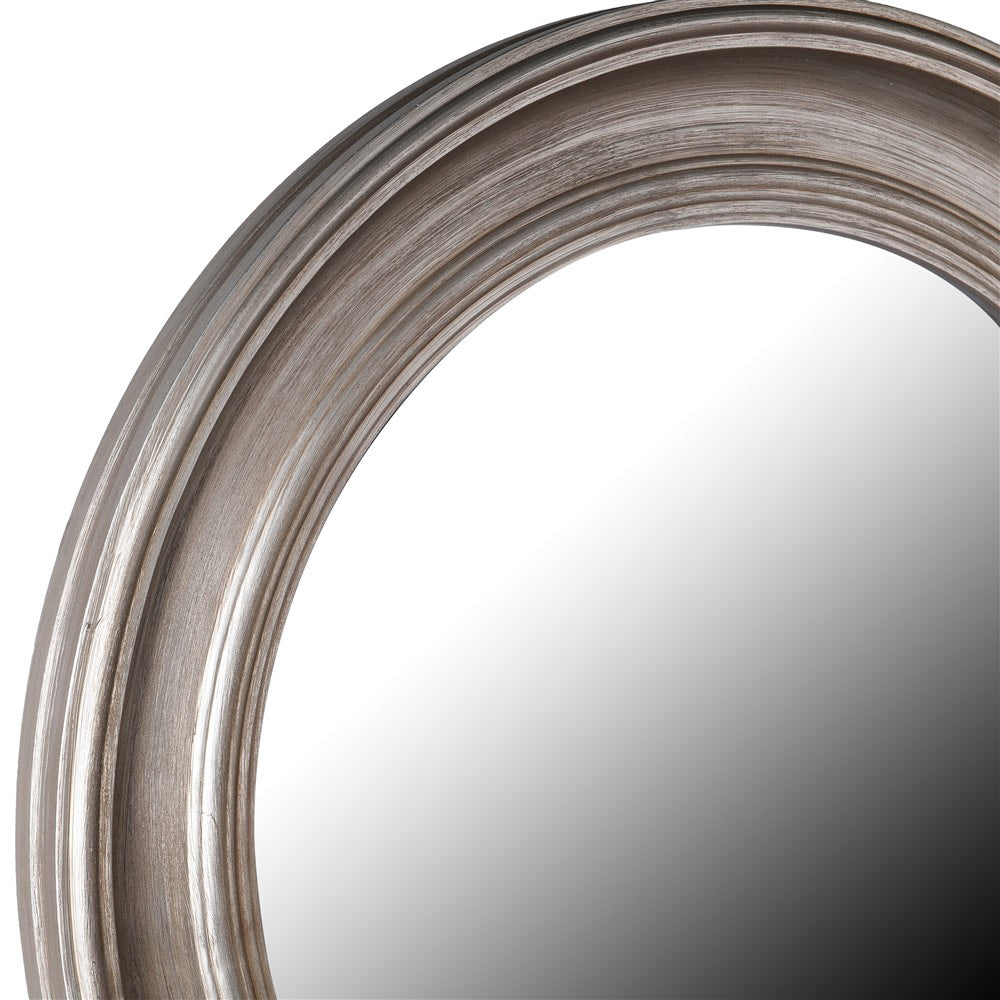 Daria Round Distressed Silver Mirrpr